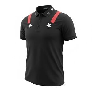Givenchy Black Polo with Red Straps and White Stars